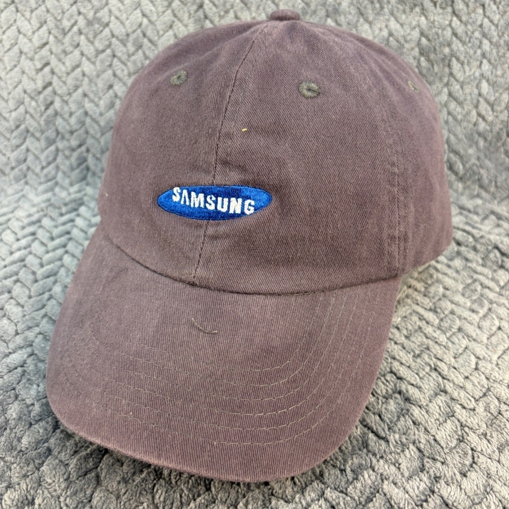 Vintage Samsung Apollo USA Dad Hat Baseball Cap Brown Blue Logo Adjustable 0539